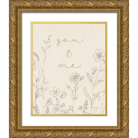 Butterfly Garden I Sentiment Gold Ornate Wood Framed Art Print with Double Matting by Nai, Danhui