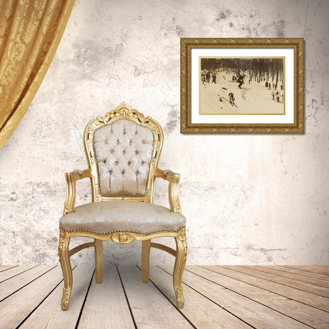 Skiing I Gold Ornate Wood Framed Art Print with Double Matting by Wild Apple Portfolio
