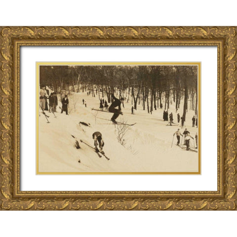 Skiing I Gold Ornate Wood Framed Art Print with Double Matting by Wild Apple Portfolio