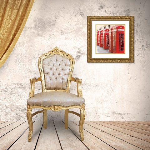 London Phoneboxes Gold Ornate Wood Framed Art Print with Double Matting by Wild Apple Portfolio