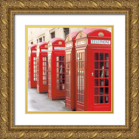 London Phoneboxes Gold Ornate Wood Framed Art Print with Double Matting by Wild Apple Portfolio