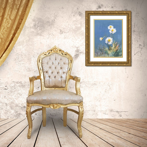 White Daisies No Butterfly Gold Ornate Wood Framed Art Print with Double Matting by Nai, Danhui