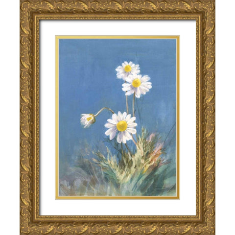 White Daisies No Butterfly Gold Ornate Wood Framed Art Print with Double Matting by Nai, Danhui