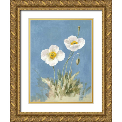 White Poppies I No Butterfly Gold Ornate Wood Framed Art Print with Double Matting by Nai, Danhui