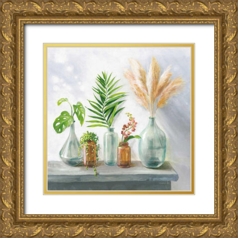 Natural Riches I Clear Vase Gold Ornate Wood Framed Art Print with Double Matting by Nai, Danhui