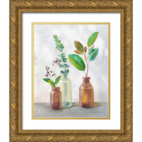 Natural Riches III Clear Vase Gold Ornate Wood Framed Art Print with Double Matting by Nai, Danhui
