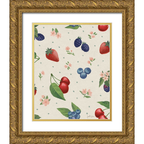 Berry Breeze Pattern IA Gold Ornate Wood Framed Art Print with Double Matting by Penner, Janelle