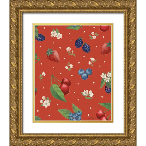 Berry Breeze Pattern IB Gold Ornate Wood Framed Art Print with Double Matting by Penner, Janelle