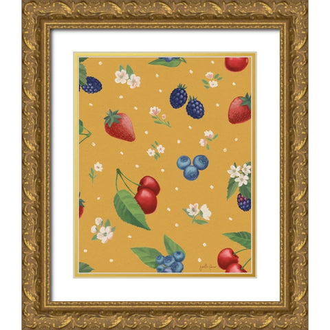 Berry Breeze Pattern IC Gold Ornate Wood Framed Art Print with Double Matting by Penner, Janelle