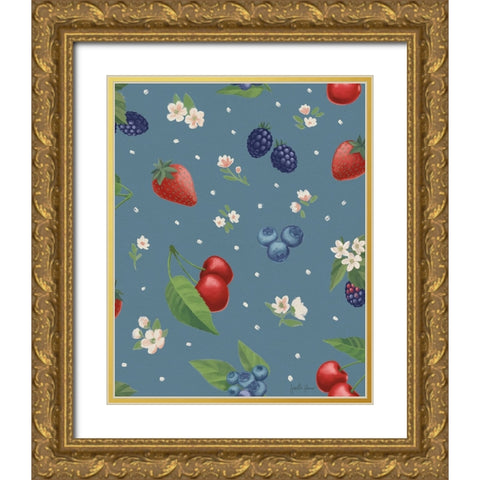 Berry Breeze Pattern IE Gold Ornate Wood Framed Art Print with Double Matting by Penner, Janelle