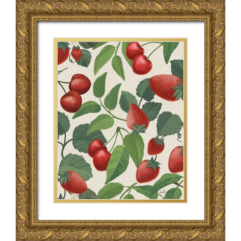 Berry Breeze Pattern III Gold Ornate Wood Framed Art Print with Double Matting by Penner, Janelle