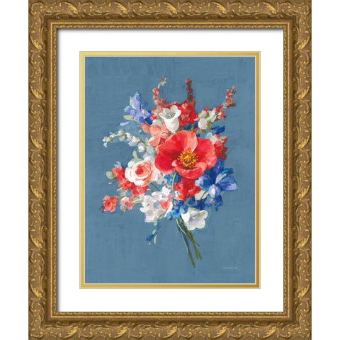 July Bouquet Gold Ornate Wood Framed Art Print with Double Matting by Nai, Danhui