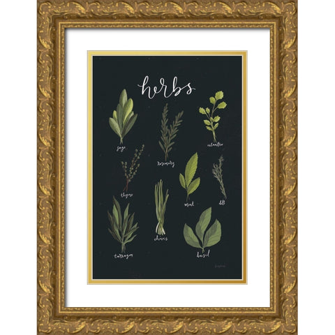 Light Green Herbs I Black Gold Ornate Wood Framed Art Print with Double Matting by Thorns, Becky