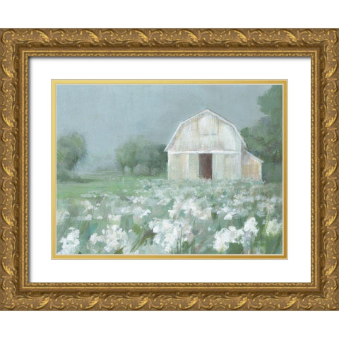 White Barn Meadow Gold Ornate Wood Framed Art Print with Double Matting by Nai, Danhui