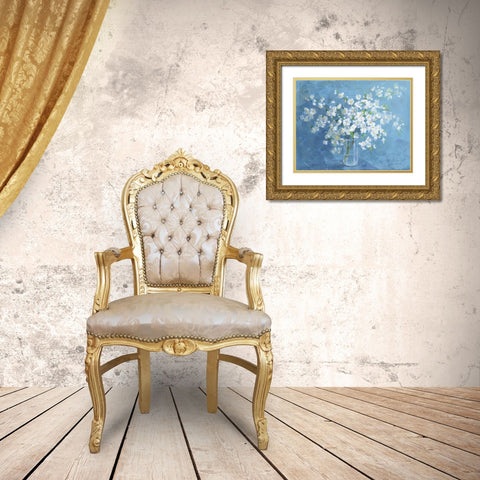 Fresh White Bouquet Gold Ornate Wood Framed Art Print with Double Matting by Nai, Danhui