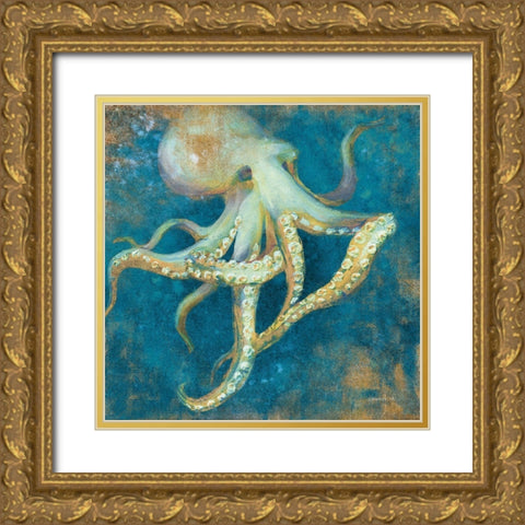 Ocean Octopus Gold Ornate Wood Framed Art Print with Double Matting by Nai, Danhui