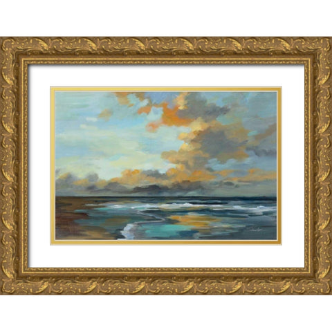 Oceanside Sunset Gold Ornate Wood Framed Art Print with Double Matting by Vassileva, Silvia