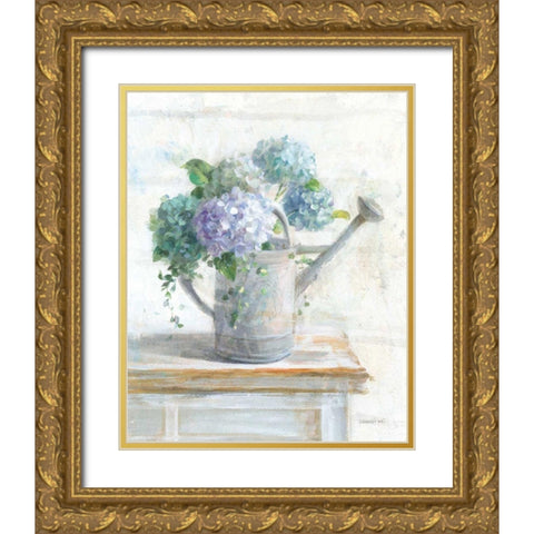 Morning Hydrangeas II Gold Ornate Wood Framed Art Print with Double Matting by Nai, Danhui