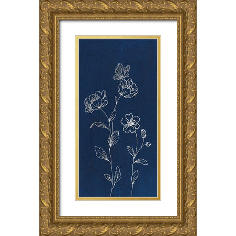 Blue Butterfly Garden I Gold Ornate Wood Framed Art Print with Double Matting by Nai, Danhui