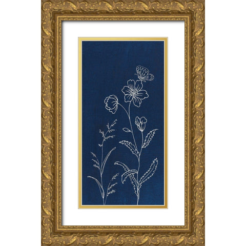 Blue Butterfly Garden II Gold Ornate Wood Framed Art Print with Double Matting by Nai, Danhui