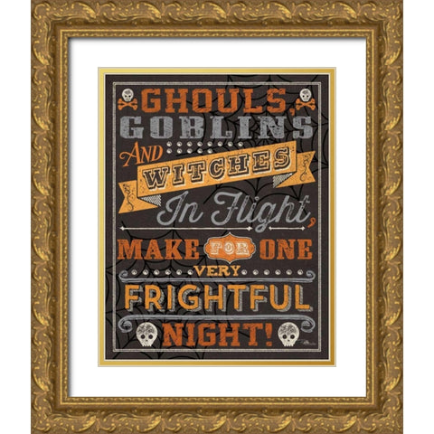 Halloween Talk II Orange Gold Ornate Wood Framed Art Print with Double Matting by Pela Studio