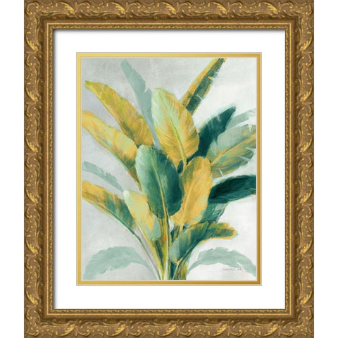 Greenhouse Palm II Teal Green and Gold Crop Gold Ornate Wood Framed Art Print with Double Matting by Nai, Danhui