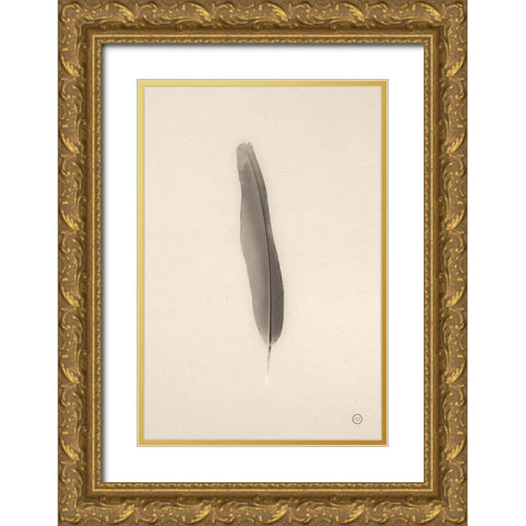 Floating Feathers II Sepia Gold Ornate Wood Framed Art Print with Double Matting by Larson, Nathan