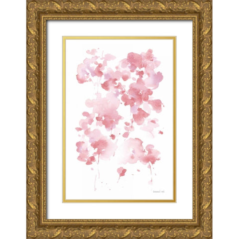 Cascading Petals I Pink Gold Ornate Wood Framed Art Print with Double Matting by Nai, Danhui