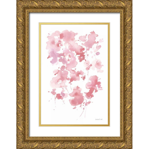 Cascading Petals II Pink Gold Ornate Wood Framed Art Print with Double Matting by Nai, Danhui