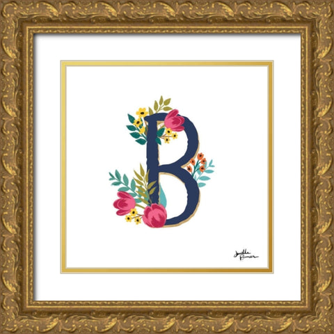 Romantic Luxe B Navy Gold Ornate Wood Framed Art Print with Double Matting by Penner, Janelle