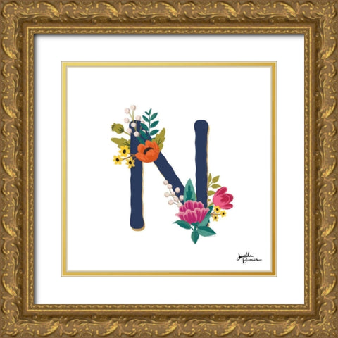 Romantic Luxe N Navy Gold Ornate Wood Framed Art Print with Double Matting by Penner, Janelle