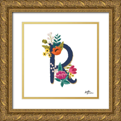 Romantic Luxe R Navy Gold Ornate Wood Framed Art Print with Double Matting by Penner, Janelle