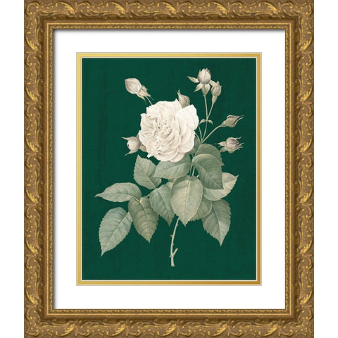 White Roses on Green I Gold Ornate Wood Framed Art Print with Double Matting by Wild Apple Portfolio