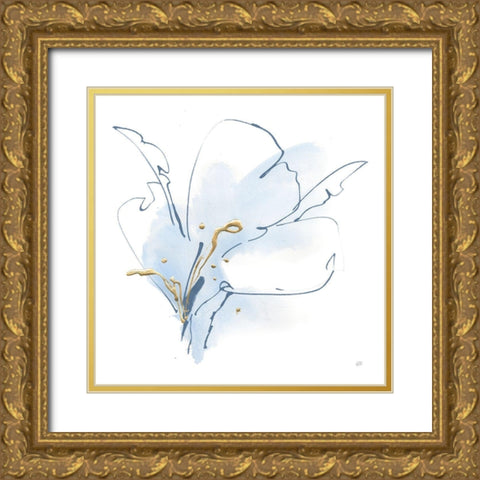 Blue and Gold Floral II Gold Ornate Wood Framed Art Print with Double Matting by Paschke, Chris