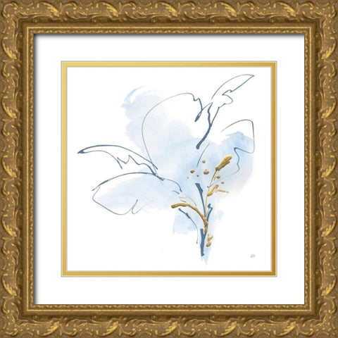 Blue and Gold Floral IV Gold Ornate Wood Framed Art Print with Double Matting by Paschke, Chris