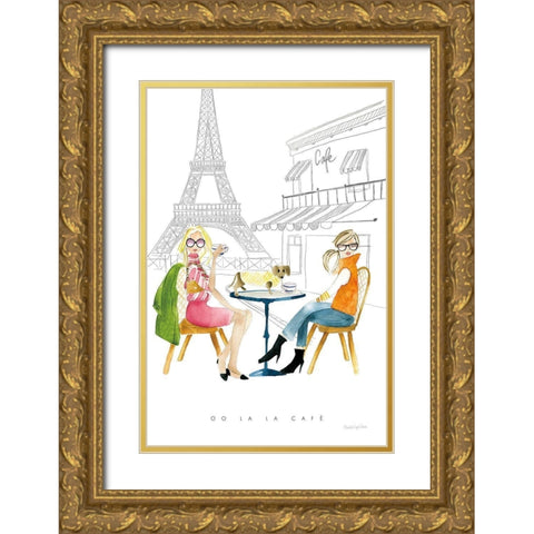 Paris Girlfriends III Gold Ornate Wood Framed Art Print with Double Matting by Charro, Mercedes Lopez