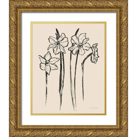 Ink Sketch Daffodils Gold Ornate Wood Framed Art Print with Double Matting by Miller, Sara Zieve