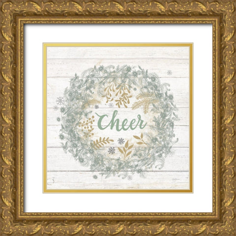 Frosty Cheer Sage Gold Ornate Wood Framed Art Print with Double Matting by Urban, Mary