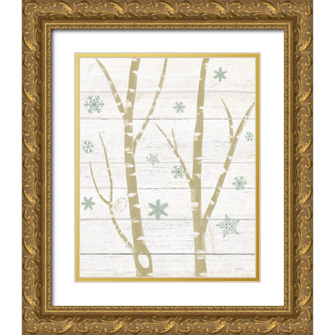 Snowy Birches IV Sage Gold Ornate Wood Framed Art Print with Double Matting by Urban, Mary