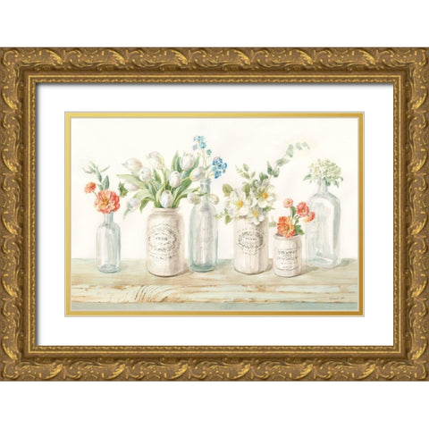 Marmalade Flowers I Gold Ornate Wood Framed Art Print with Double Matting by Nai, Danhui