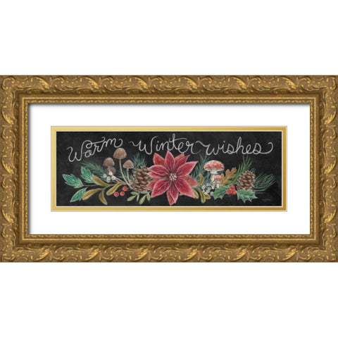 Christmas Chalk Winter Wishes Gold Ornate Wood Framed Art Print with Double Matting by Urban, Mary