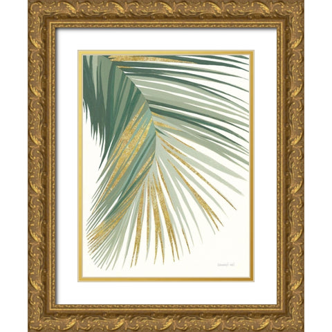 Retro Big Leaf II Green Gold Gold Ornate Wood Framed Art Print with Double Matting by Nai, Danhui