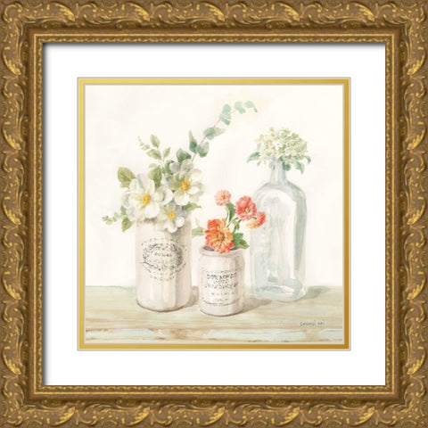 Marmalade Flowers III Gold Ornate Wood Framed Art Print with Double Matting by Nai, Danhui