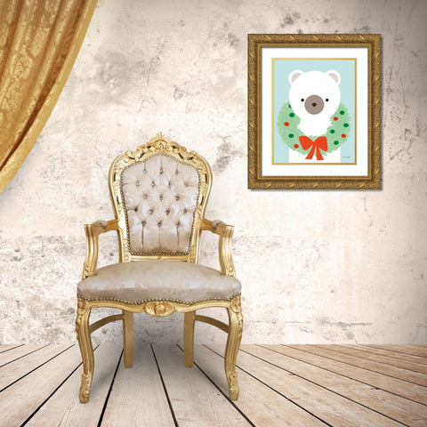 Polar Bear Gold Ornate Wood Framed Art Print with Double Matting by Kelle, Ann