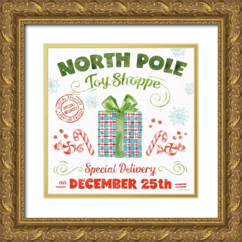 Santa Signs IV Gold Ornate Wood Framed Art Print with Double Matting by Grove, Beth