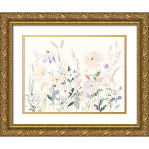 Neutral Boho Wildflowers Gold Ornate Wood Framed Art Print with Double Matting by Nai, Danhui