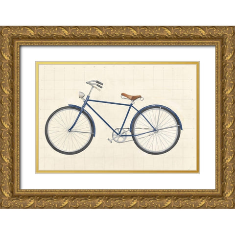 Flea Market Bicycle Navy Gold Ornate Wood Framed Art Print with Double Matting by Wild Apple Portfolio