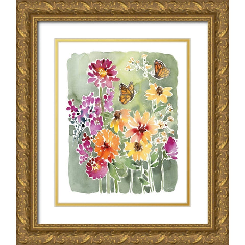 Monarchs and Blooms Gold Ornate Wood Framed Art Print with Double Matting by Pete, Katrina
