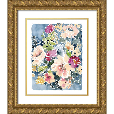 Peony Delights Gold Ornate Wood Framed Art Print with Double Matting by Pete, Katrina