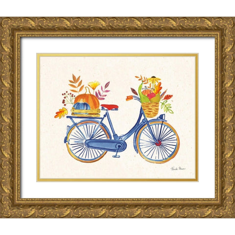 Autumn Harvest I Navy Gold Ornate Wood Framed Art Print with Double Matting by Zaman, Farida